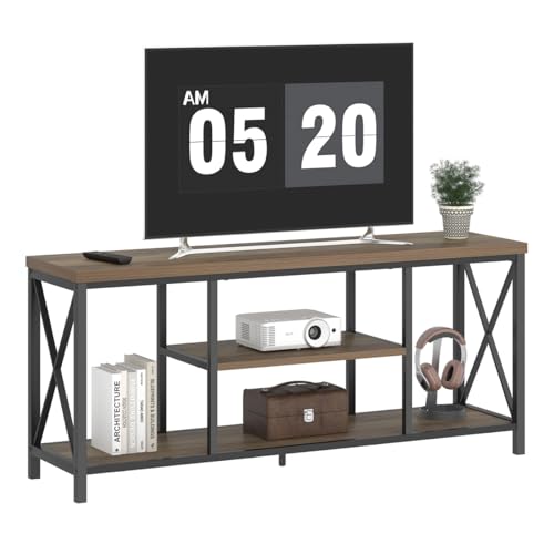 FOLUBAN TV Stand for TV up to 65 inch, Rustic Wood and Metal Entertainment Center with Storage Shelves, Modern Industrial Media TV Console Table for Living Room, Oak 55 inch - Image 9