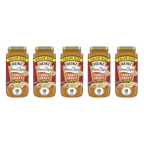 Image of Heinz HomeStyle Turkey Gravy, Classic Savory Flavor, Meal Enhancer No Artificial Preservatives Thick Creamy Texture for Mashed Potatoes Meat, 18 Ounce (Pack of 5)