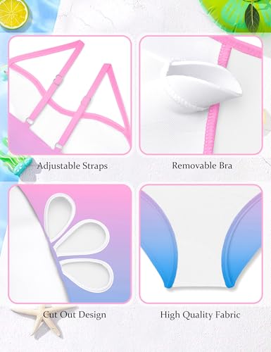 Image of Girls Swimsuit Adjustable Straps Cut Out One Piece Bathing Suit with Solid Color Cover Up Skirt Girls' Swimwear 5-16Y