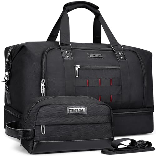 WITZMAN Travel Duffle Bags for Men Weekender Bags with Toiletry Bag Sets Carry On Overnight Bag 55L （B696 Black）