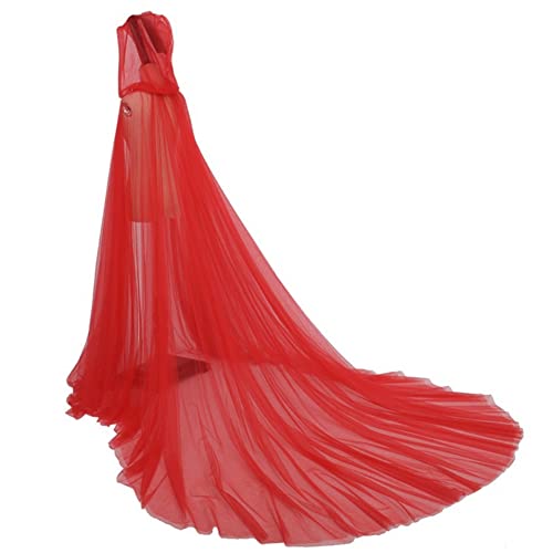 Proumhang Capa con Capucha de Tul de Longitud Completa para Mujeres y Niñas,Capa de Retro de Halloween,Vestido de Novia Vampiro,Capa Gótica de Bruja Malvada,Disfraz Embrujado Fantasma,Rojo