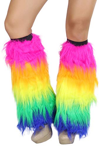 Image of ToBeInStyle Women's Glitter Rave Faux Fur Lurex Boot Cuff Fuzzy Leg Warmers