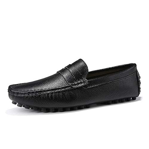 Driving Loafer for Men Boat Moccasins Slip On Style PU Leather Low Top Pure Colors Round Toe(Black,10 M US)