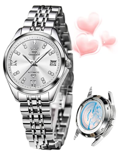 Image of OLEVS Womens Automatic Watch Diamond Luxury Date Ladies Dress Classic Self Winding Wrist Watches