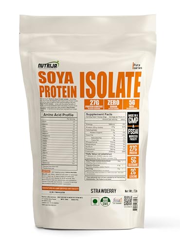 Image of NutriJa Soya Protein Isolate 90% with Added Digestive Enzymes for Optimal Absorption | Vegan Plant Based Protein Powder | Non-GMO 2 LBS, 28 Servings (Strawberry)