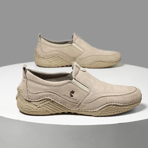 WENOREG Men's Italian Handmade Suede Slip-On Chukka Boots,Outdoor Non Slip Low Top Side Elastic Bands Breathable Casual Flats Driving Sneakers Soft Penny Boat Shoes Beck Ankle Boots4