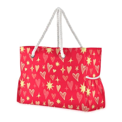 Heart Star Shape Gold Beach Tote Bag for Women Waterproof Large Swim Pool Beach Bags with Zipper Travel Tote Bags Carry On Bag for Vacation Essentials Nurse Gym Grocery Yoga
