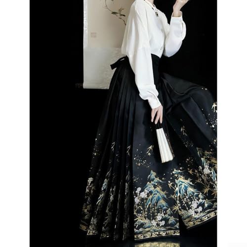 Falda de cara de caballo negro estilo Hanfu tradicional chino de invierno 3