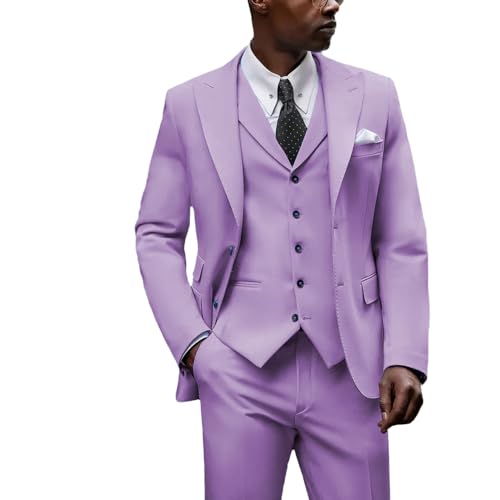 Men's Suit 3 Piece Tuxedos Waistcoat Two Button Solid Blazer Groomsmen Slim Fit Jacket Pants Set2