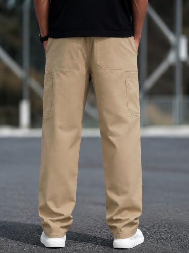 Image of Cargo Cotton Pants for Men's| Relaxed Fit Cargo Trousers| Multi Pocket Casual Streetwear Bottom| Drawstring Elastic Waistband Utility Pants for Men| Comfortable Lower for Men