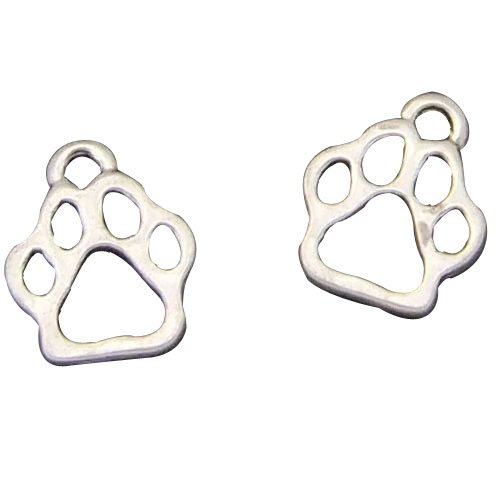 Antiqued Silver Cat Paw Foot Prints Charms Pendants for Jewelry Making DIY (Silver)