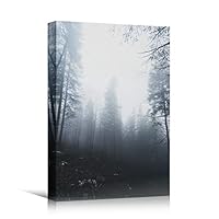 Canvas Wall Art Foggy Trees Cool Dramatic Forest Multicolor Nature Photography Rustic - 12x18 inches