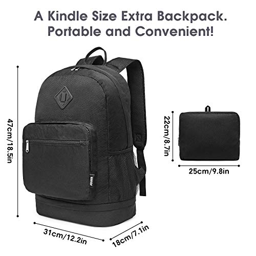 WANDF Foldable Backpack with Shoe Pocket Wet Compartment for Men Women (Black)