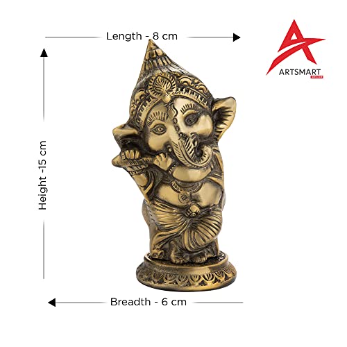 Image of ARTSMART Metal Lord Ganesha Idol Statue Ganpati Figurine Decorative Showpiece for Gift Pooja (8x6x15 cm, Brass Antique)
