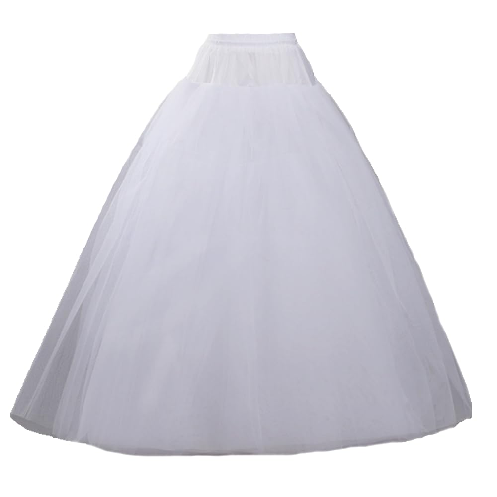 RULTA Women's A-line 4-layer skirt Hoopless Petticoat Crinoline Underskirt White for wedding dress bride's ball dress, White, One Size