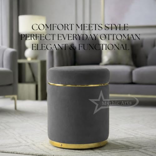 Image of Ottoman Stool for the Living Room Ottoman Pouffes for Sitting, Puffy Stool for Living Room Dressing Table Stool Grey