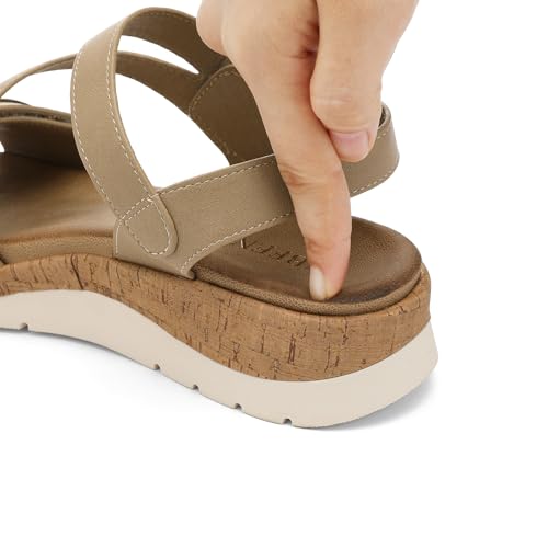 Image of UBFEN Womens Low Wedge Walking Sandals with Arch Support | Open Toe Sandals Adjustable Instep and Ankle Straps for Summer Everyday Outfits, Travel,Vacation