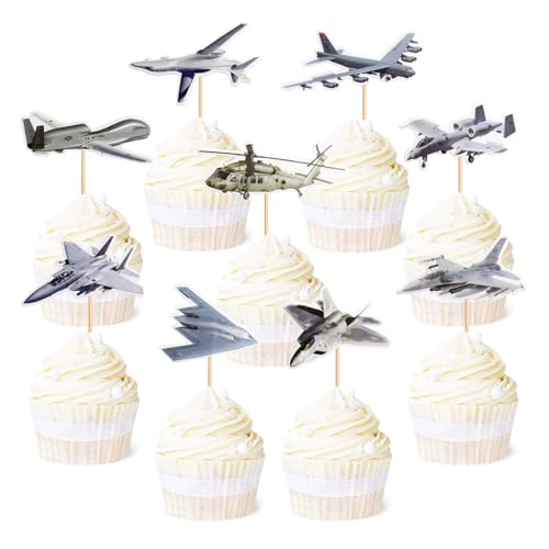 Decorazione per torta, aeroplani militari, tazza di carta, cupcake, toppers militari, decorazione per torte, decorazione per torte, decorazione per bambini, per feste di compleanno