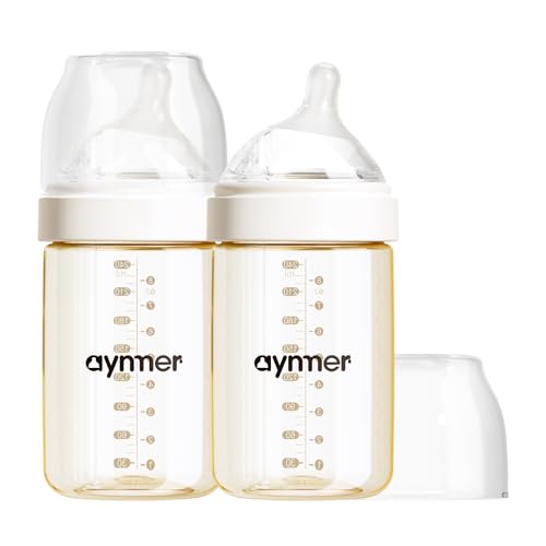 Image of PPSU Natural Baby Bottle with Medium Flow Nipple, Anti-Colic, Wide Neck, Easy to Clean, 3 Months +, 8 oz, 2 Pack