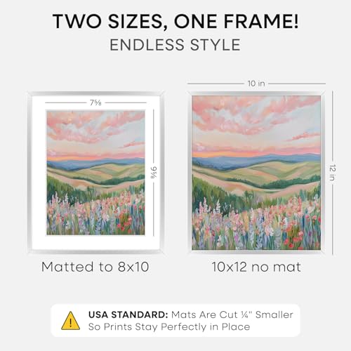 Image of Homeforia 10x12 Picture Frame Silver, High End Metal 10x12 Frames with Mat 8x10, 10 x 12 Silver Poster Frame Matted to 8 x 10 inch Photo, 10by12 Thin Hanging Frames, Tempered Glass, Wall Kit, Set of 1