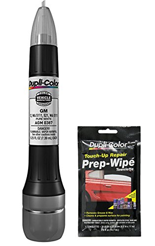 Dupli-ColorAGM0387 Pure White Exact-Match Scratch Fix All-in-1 Touch-Up Paint for GM Vehicles (521,12, WA 5111) Bundle with Prep Wipe Towelette (2 Items)