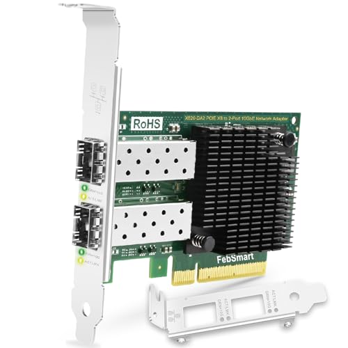 FebSmart PCIE X8 Interface to 2X 10GbE SFP+ Fiber Port Converged Ethernet Adapter, Intel 82599ES 10 Gigabit Ethernet Controller, 2-Port 10GbE PCIE NIC Card, 2X 10GbE SFP+ LAN Adapter (X520-DA2)
