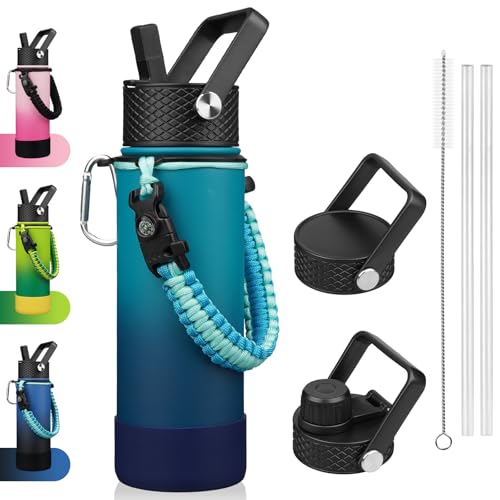 Image of BJPKPK 22oz Insulated Water Bottle with 3 Lids, Straw Lid & Handle