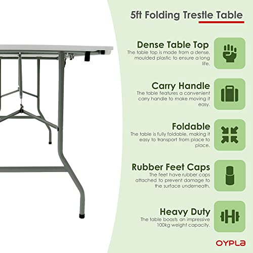 Oypla Heavy Duty Folding Catering Garden Trestle Table - 5ft, White - Image 2