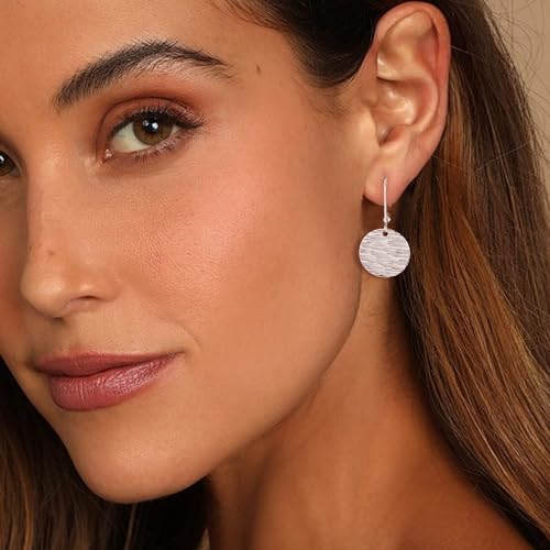Sterling Silver Disc Dangle Earrings for Women Gold and Silver Circle Coin Geometric Flat Hammered Drop Earrings Hypoallergenic Leverback Earrings for Jewelry Gifts2