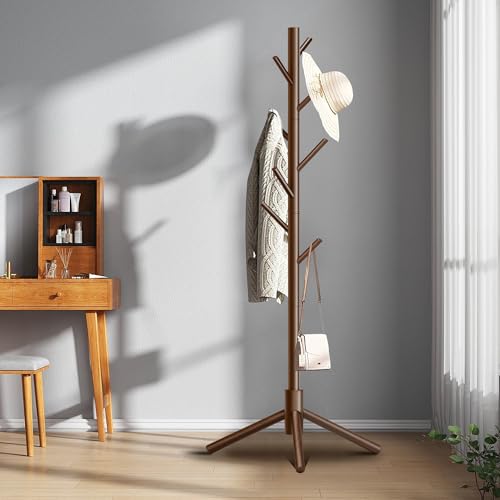 Azaeahom Coat Rack, Coat Racks Freestanding with 8 Hooks 3 Adjustable Heights for Clothes, Hats, Handbags, Coat Tree Easy Assembly for Entryway, Bedroom, Hallway, Office(Brown) by Azaeahom - Image 2