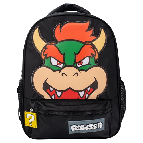 AI ACCESSORY INNOVATIONS Super Mario Bowser Backpack for Boys & Girls 16 Inch Nylon Twill Big Face Schoolbag Black