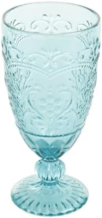 Amelia 4-Piece 14.7 oz Glass Goblet Glassware Set with Embossed Design, Teal