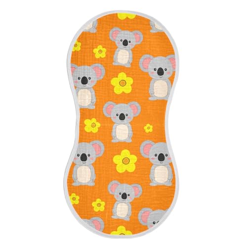 Cartoon Koala Flowers Orange Baby Burp Cloths Absorbent Cotton Burp Cloths Rags Burping Clothes for Babies Burp Cloth Baby Bibs Washcloths for Baby Boy Girl Wipes 22x11IN,2 Pack2