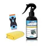 Powerful Adhesive Remover Spray - Safely and Easily Remove Glue Sticker Labels Decals Tape Residue from Car, Glass, Tile - Safe Non-Damaging Multi-Surface Formula with Scraper & Towel - 5oz/150ml
