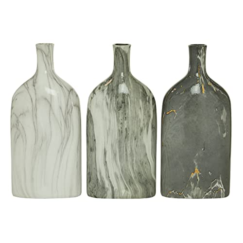 Deco 79 Ceramic Faux Marble Vase, Set Of 3 6"W, 13"H, Gray #TOP9