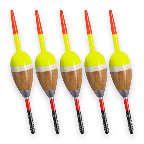 Dr.Fish 5 Pack Fishing Bobber Weighted Balsa Spring Float Oval 2.4''