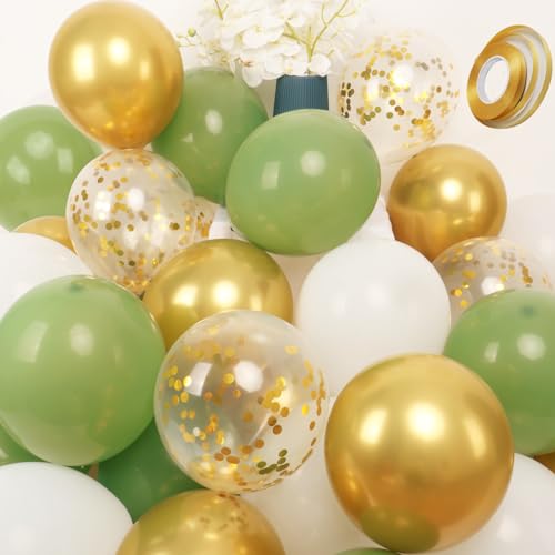 Nelotaor Green balloons Balloons Party decor, 50 Pcs 12 In Birthday decor Wild One Birthday decor Boy, Happy Birthday Balloons with Gold Balloons, Green Balloons and White Balloons, Green Gold (gen1)