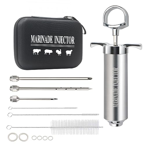 Uironly Meat Injector,Turkey Seasoning Injection Kit with 3 Professional Marinade Injector Needles for Grill Smoker BBQ Brisket; Include User Manual, E-Book - Storage Case