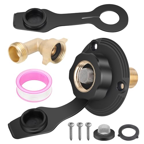 Image of Linkstyle RV City Water Fill Inlet Flange Brass with Check Valve 90 Hose Elbow, RV Water Inlet Connection for Camper Marine