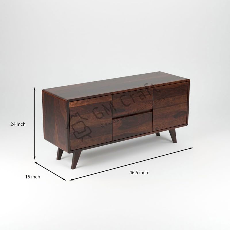 Image of Solid Sheesham Wood TV Unit for Living Room, Solid Wood TV Unit Cabinet,TV Cabinet with 2 Drawers & 2 Cabinet Storage, Solid Wood TV Entertainment Unit - Walnut Finish