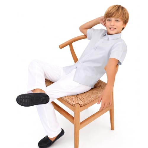 Image of Lilax Boys Classic Short Sleeve Button Down Casual Solid Dress Shirt