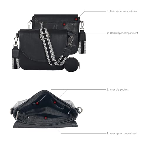 Image of Genuine Leather Shoulder Crossbody Purse For Women with Adjustable Strap, Mobile Pocket & Outside & Inside Zipper