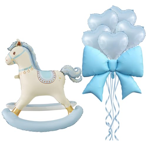 Inflatable Standing Rocking Horse Balloon with Bow Heart Balloons (Blue)
