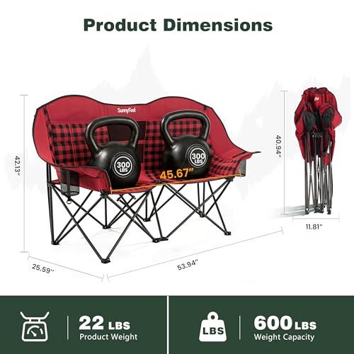 Image of SUNNYFEEL Double Camping Chair Oversized Loveseat for Adults
