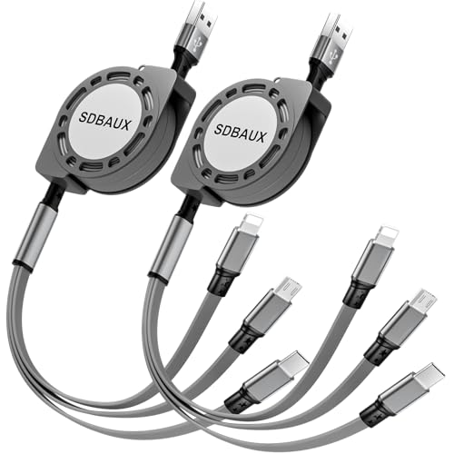 Multi Charging Cable,USB A to 3 in 1 Retractable Mini/Type-C/Micro Port Fast Charger Cord for iPhone...