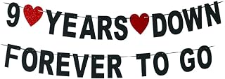 9 Years Down Forever To Go banner-cheers to 9 Years Anniversary Sign, Happy 9th Wedding Anniversary Party Decoration,9th Friendship Supplies