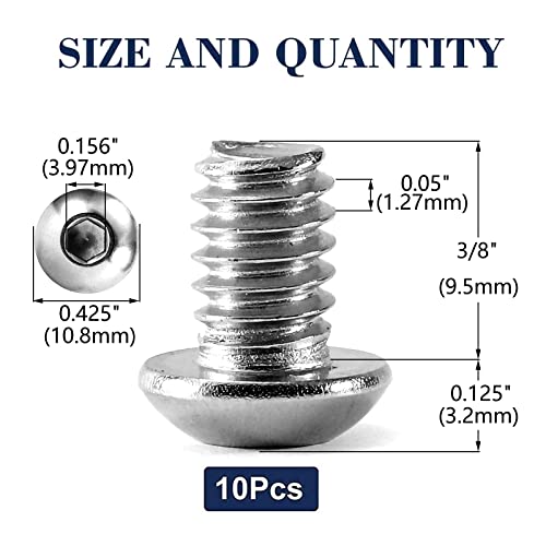 Image of 1 /4-20 x 3 /8 inch Button Head Socket Cap Bolts Screws, 10Pcs 304 Stainless Steel 18-8, Allen Hex Drive, Bright Finish by SG TZH(with Hex Spanner)