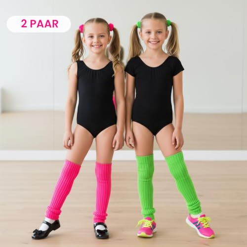 2 Paar 80er Kleidung Stulpen Leg Warmer Neon Colors Strümpfe Damen Rosarot Beinwärmer Fluoreszierendes Grün für 90er Jahre Kostüme Zu Motto Partys Fasching Karneval Oder Zum Tanzen Einheitsgröße