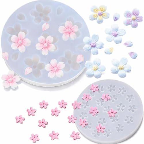 Evergarden さくら 立体【2個セット】 桜 シリコンモールド レジン アクセサリー パーツ イヤリング ピアス キーホルダー シリコン モールド キャンドル アロマストーン 石膏 手作り 樹脂 粘土 シリコン型 型 キット ハンドメイド（Amazon）