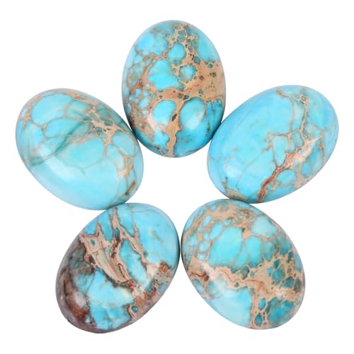 TUMBEELLUWA Sea Sediment Jasper Oval Stone Cabochons Flatback Semi-precious CAB for Jewelry Making Pack of 5, Light Blue(18x25mm) - Thumbnail 2